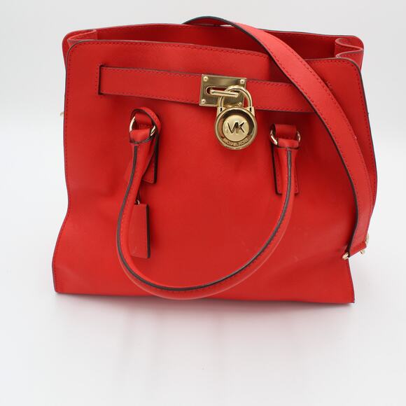 Michael Kors Tote Hamilton Red Leather Satchel Purse Large Gold Hardware - Picture 11 of 11